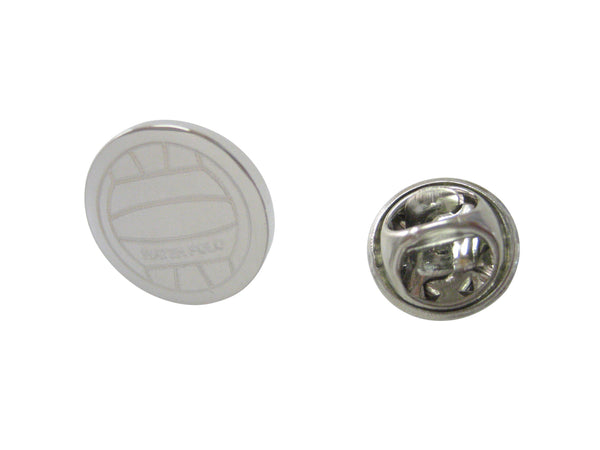 Silver Toned Etched Round Volley Ball Lapel Pin