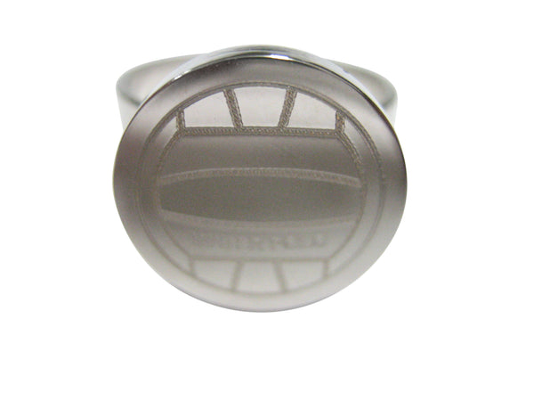 Silver Toned Etched Round Water Polo Ball Adjustable Size Fashion Ring