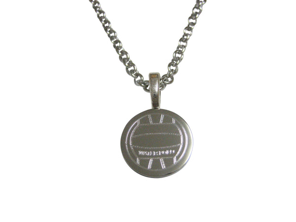 Silver Toned Etched Round Water Polo Ball Pendant Necklace