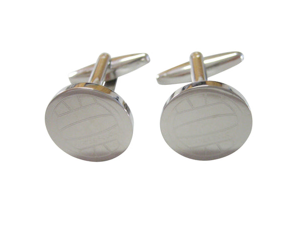 Silver Toned Etched Round Water Polo Ball Cufflinks