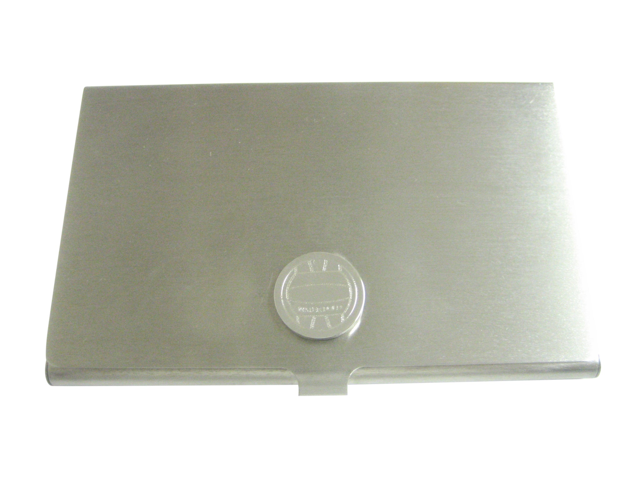 Silver Toned Etched Round Water Polo Pendant Business Card Holder