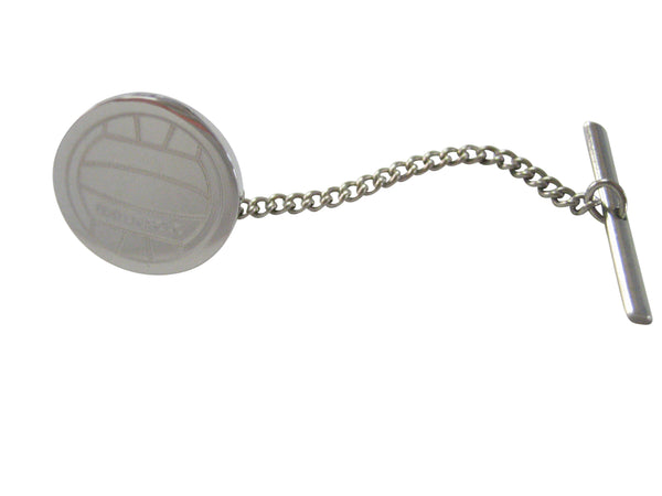 Silver Toned Etched Round Water Polo Ball Tie Tack