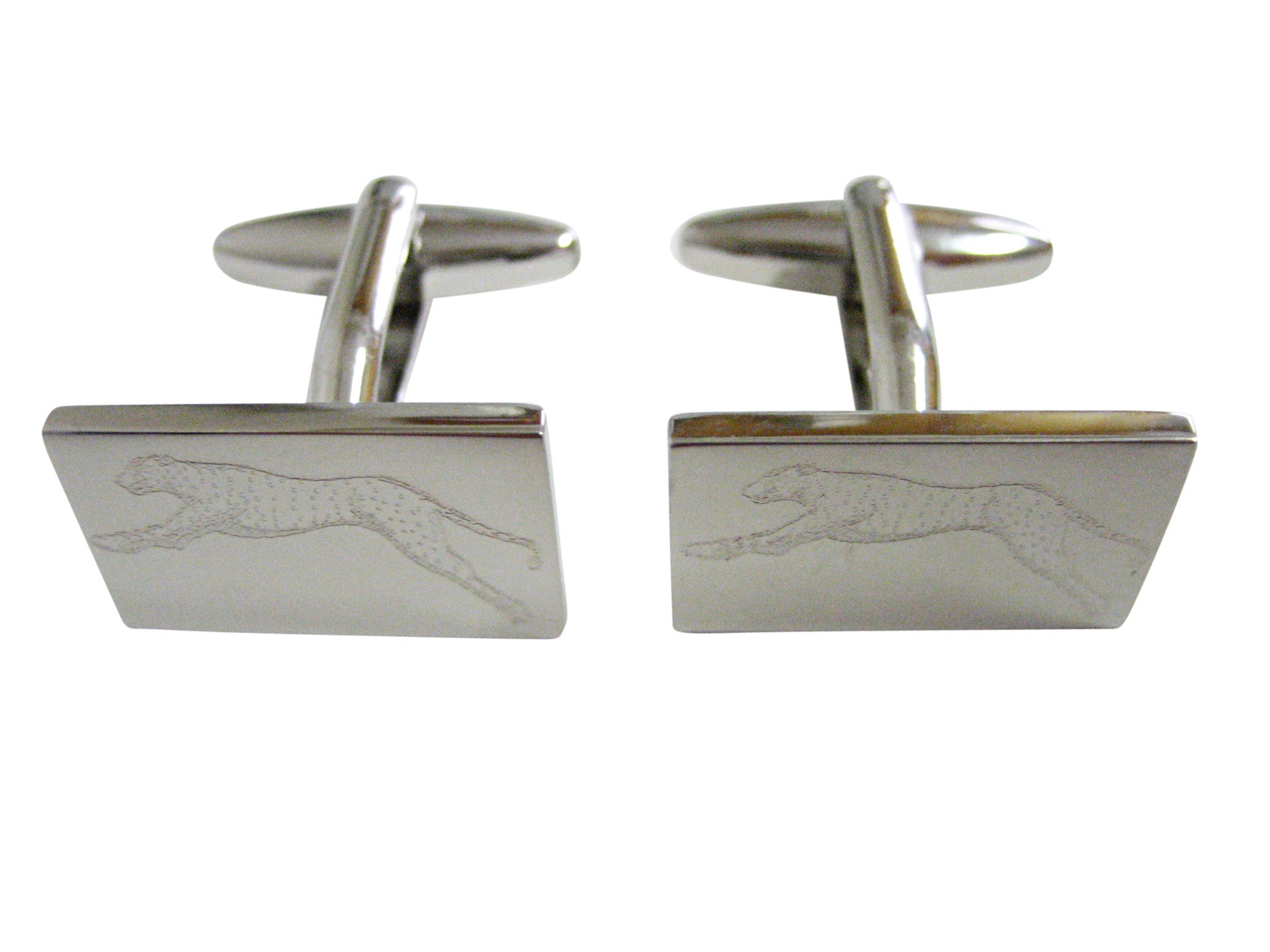 Silver Toned Etched Running Cheetah Cufflinks