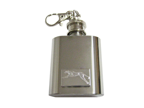 Silver Toned Etched Running Cheetah 1 Oz. Stainless Steel Key Chain Flask
