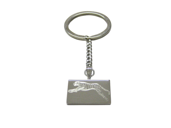 Silver Toned Etched Running Cheetah Keychain