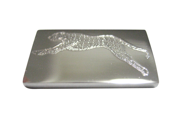 Silver Toned Etched Running Cheetah Magnet