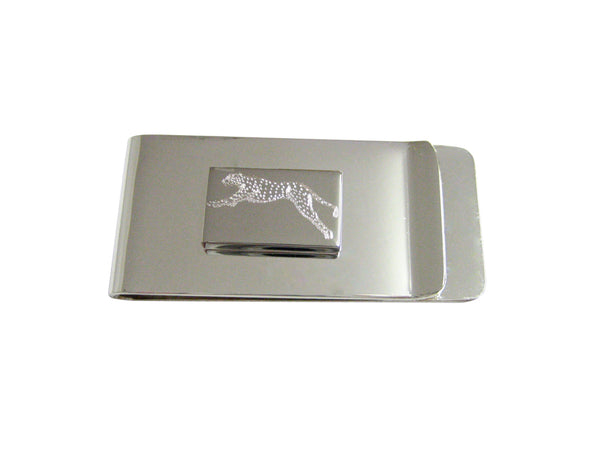 Silver Toned Etched Running Cheetah Money Clip