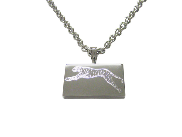 Silver Toned Etched Running Cheetah Pendant Necklace