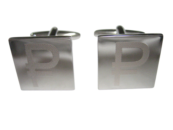 Silver Toned Etched Russian Ruble Currency Sign Cufflinks