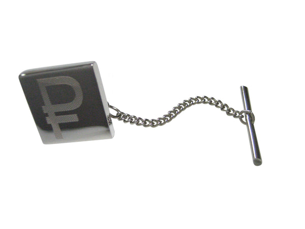 Silver Toned Etched Russian Ruble Currency Sign Tie Tack