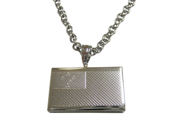 Silver Toned Etched Samoa Flag Pendant Necklace
