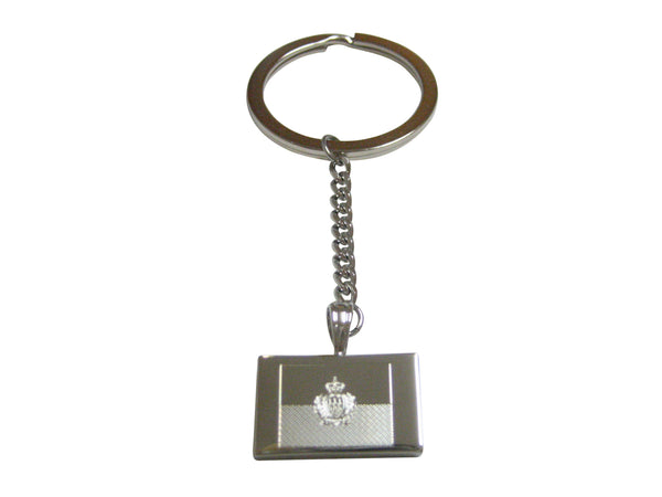 Silver Toned Etched San Marino Flag Pendant Keychain