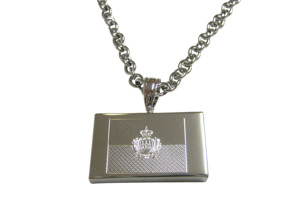 Silver Toned Etched San Marino Flag Pendant Necklace