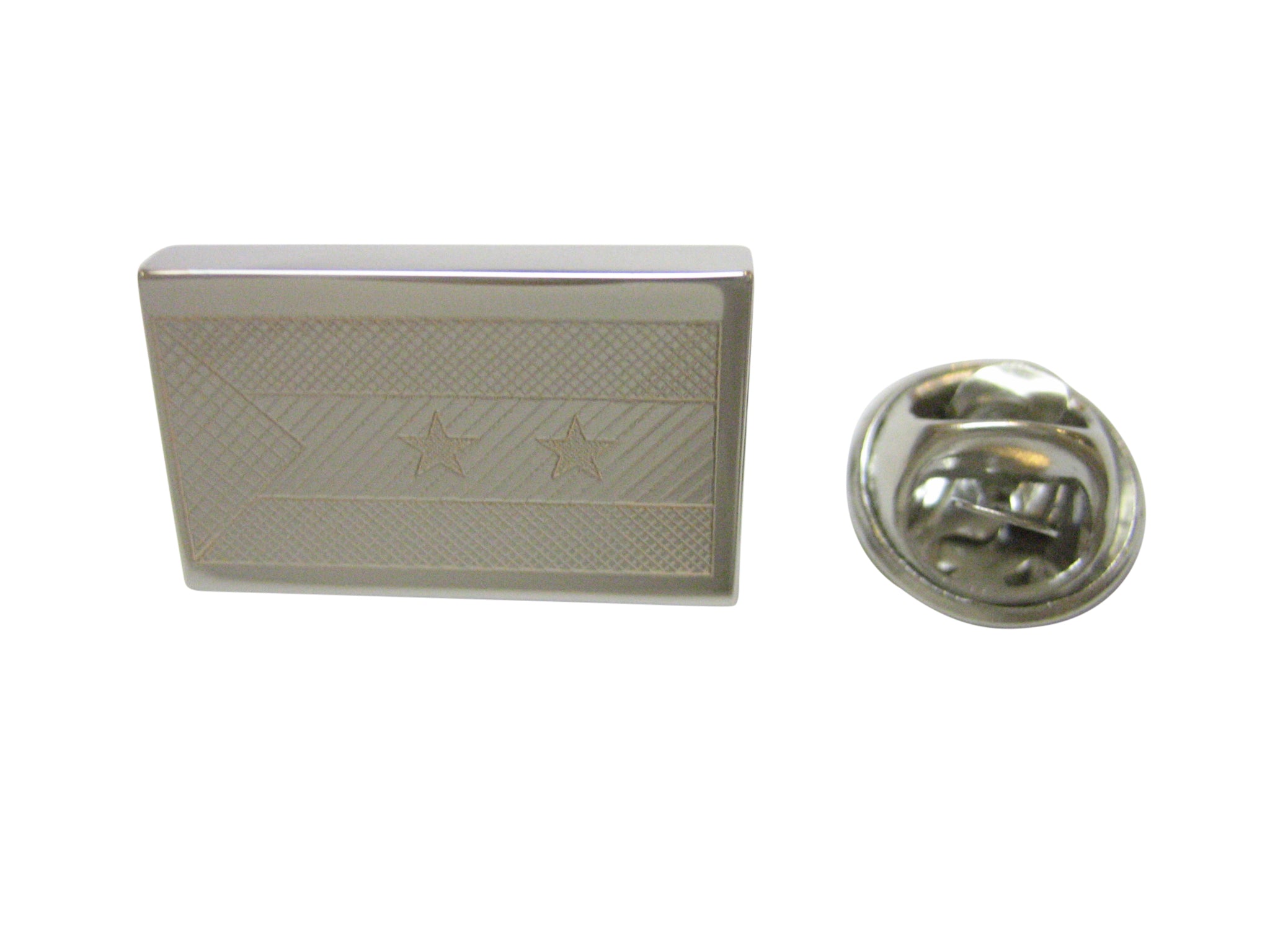 Silver Toned Etched Sao Tome and Principe Flag Lapel Pin