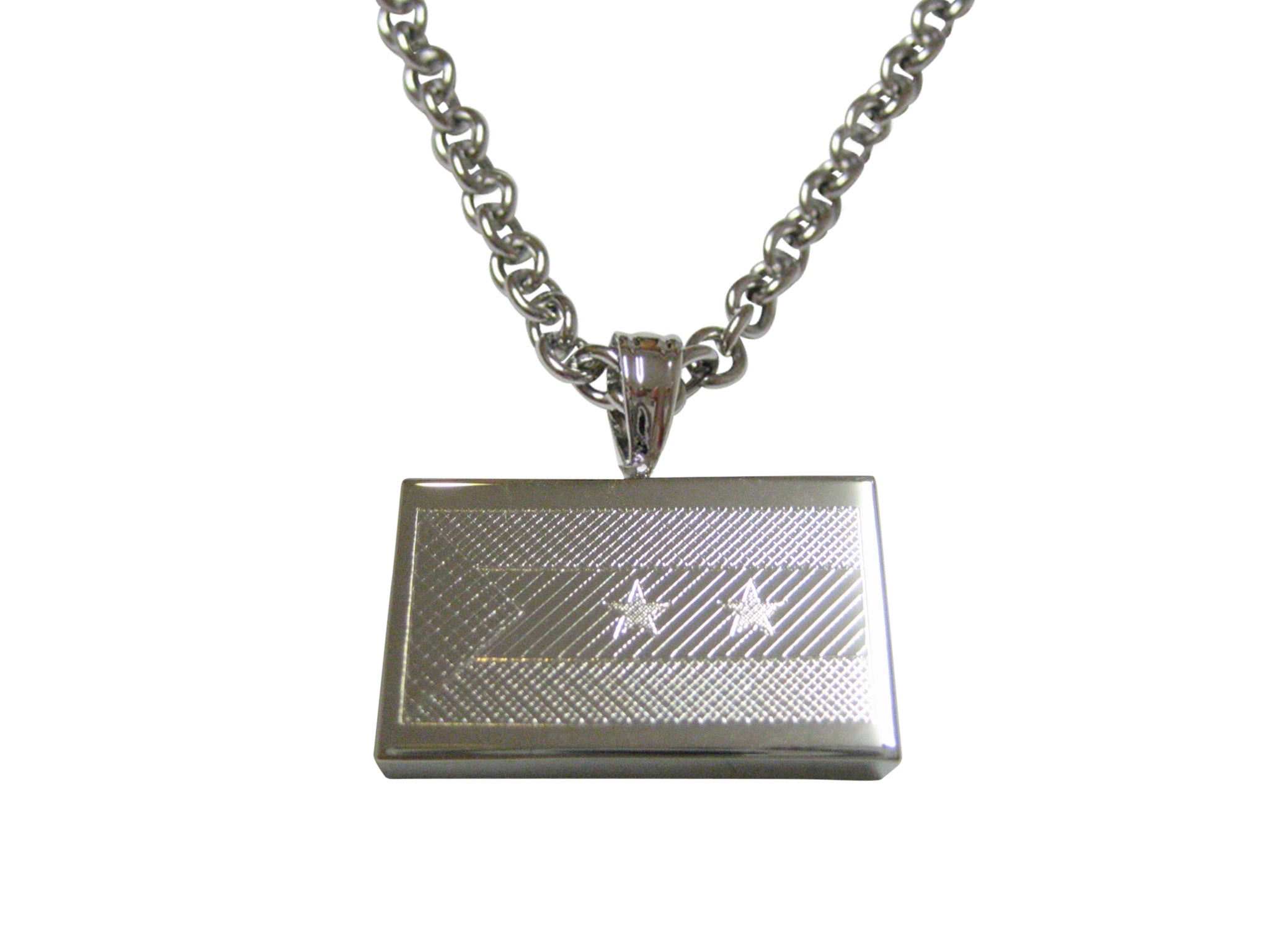 Silver Toned Etched Sao Tome and Principe Flag Pendant Necklace