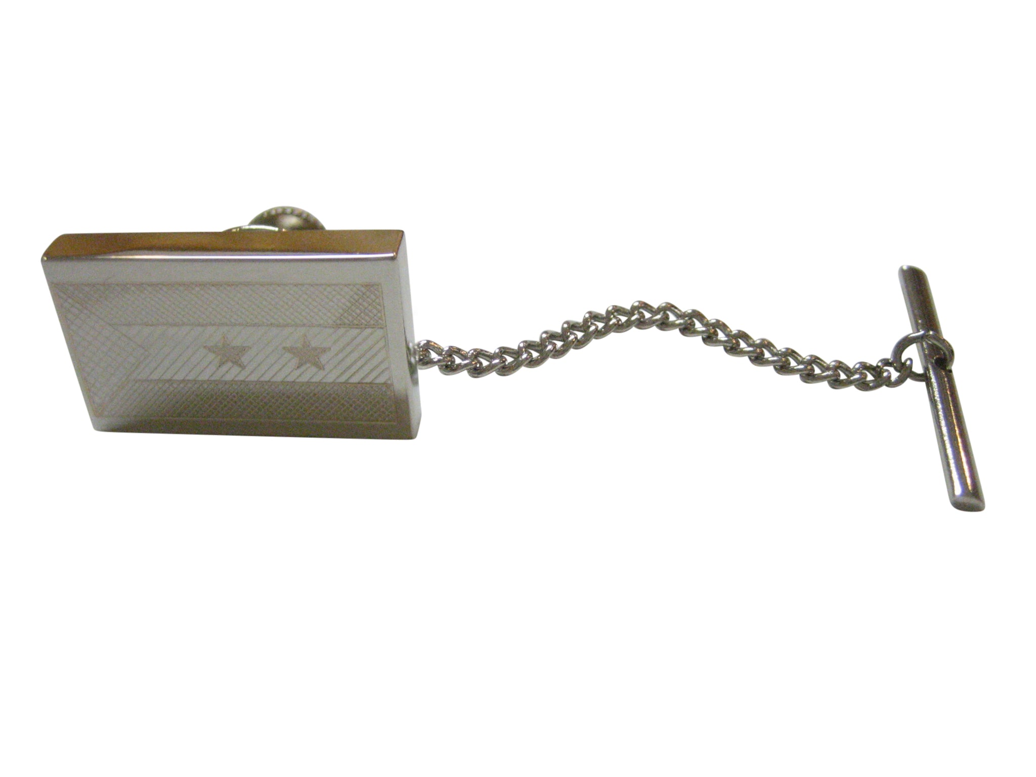 Silver Toned Etched Sao Tome and Principe Flag Tie Tack