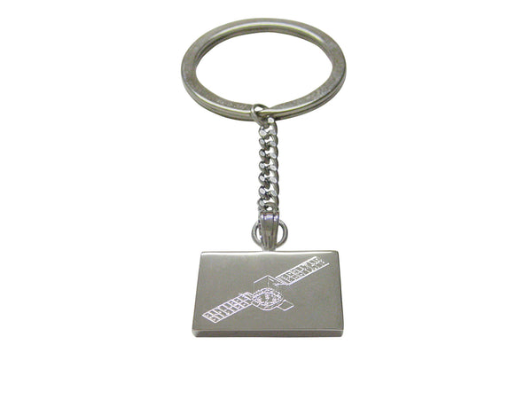 Silver Toned Etched Satellite Keychain