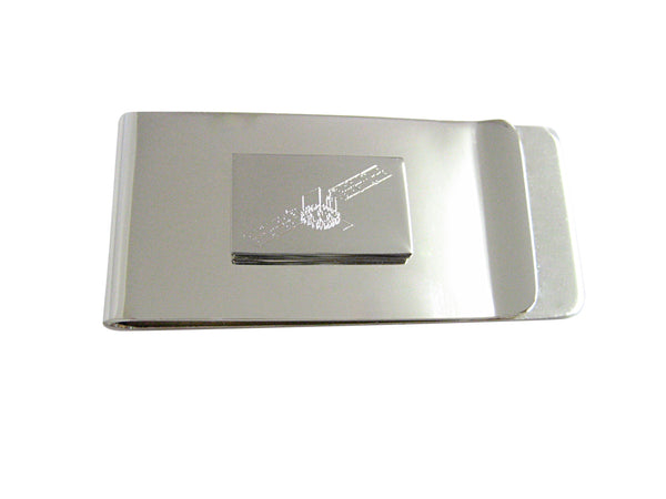 Silver Toned Etched Satellite Money Clip