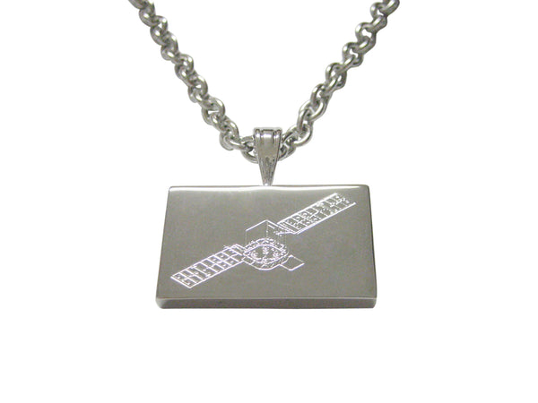 Silver Toned Etched Satellite Pendant Necklace