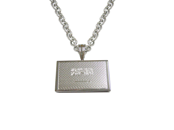 Silver Toned Etched Saudi Arabia Flag Pendant Necklace
