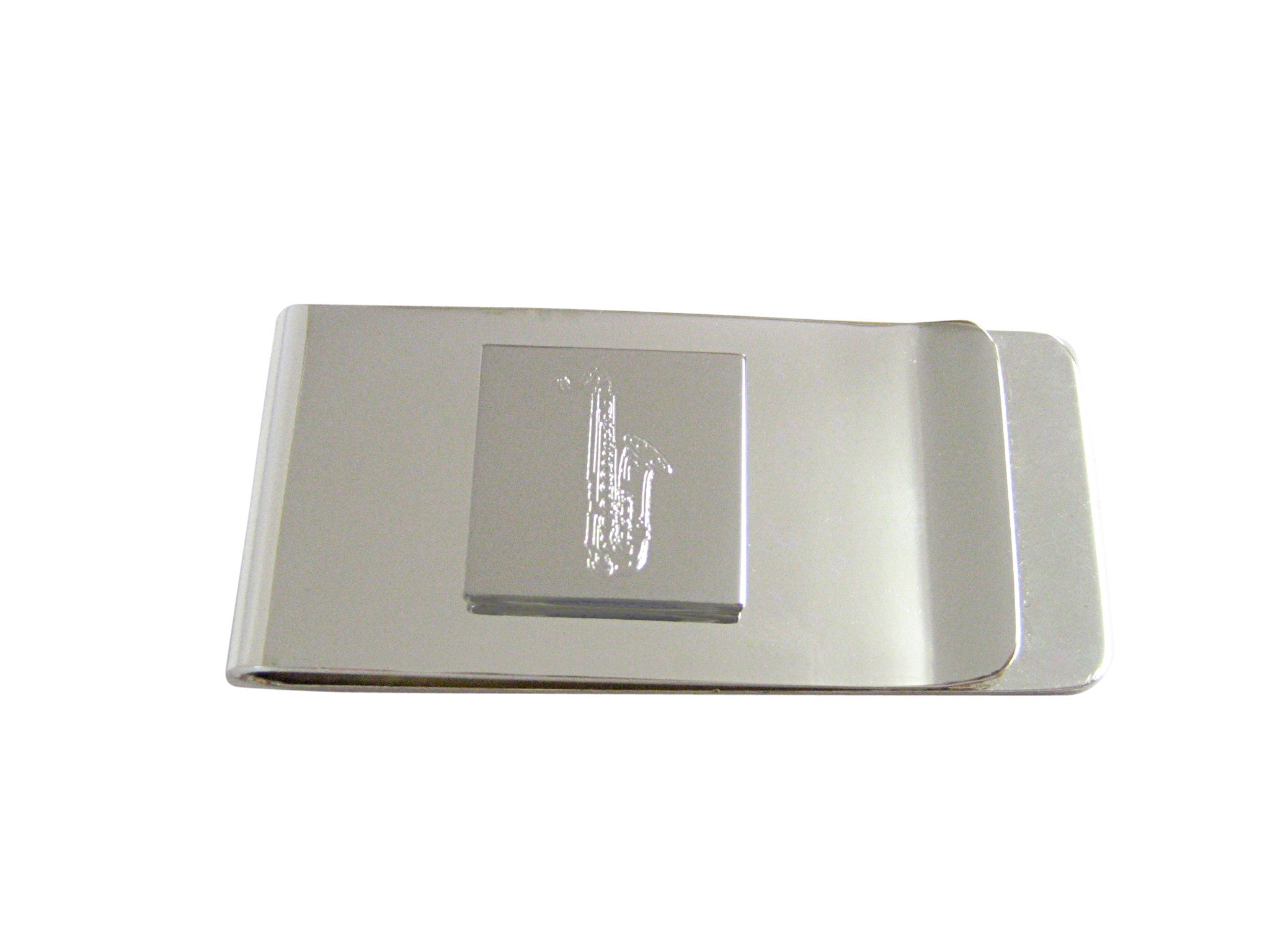 Silver Toned Etched Saxophone Music Instrument Money Clip