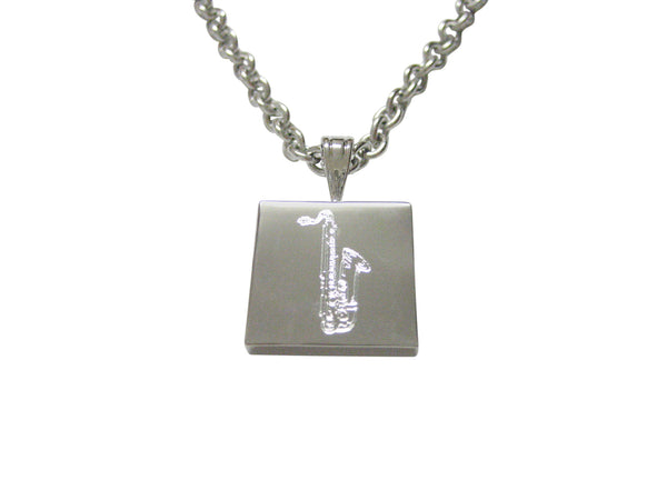 Silver Toned Etched Saxophone Music Instrument Pendant Necklace