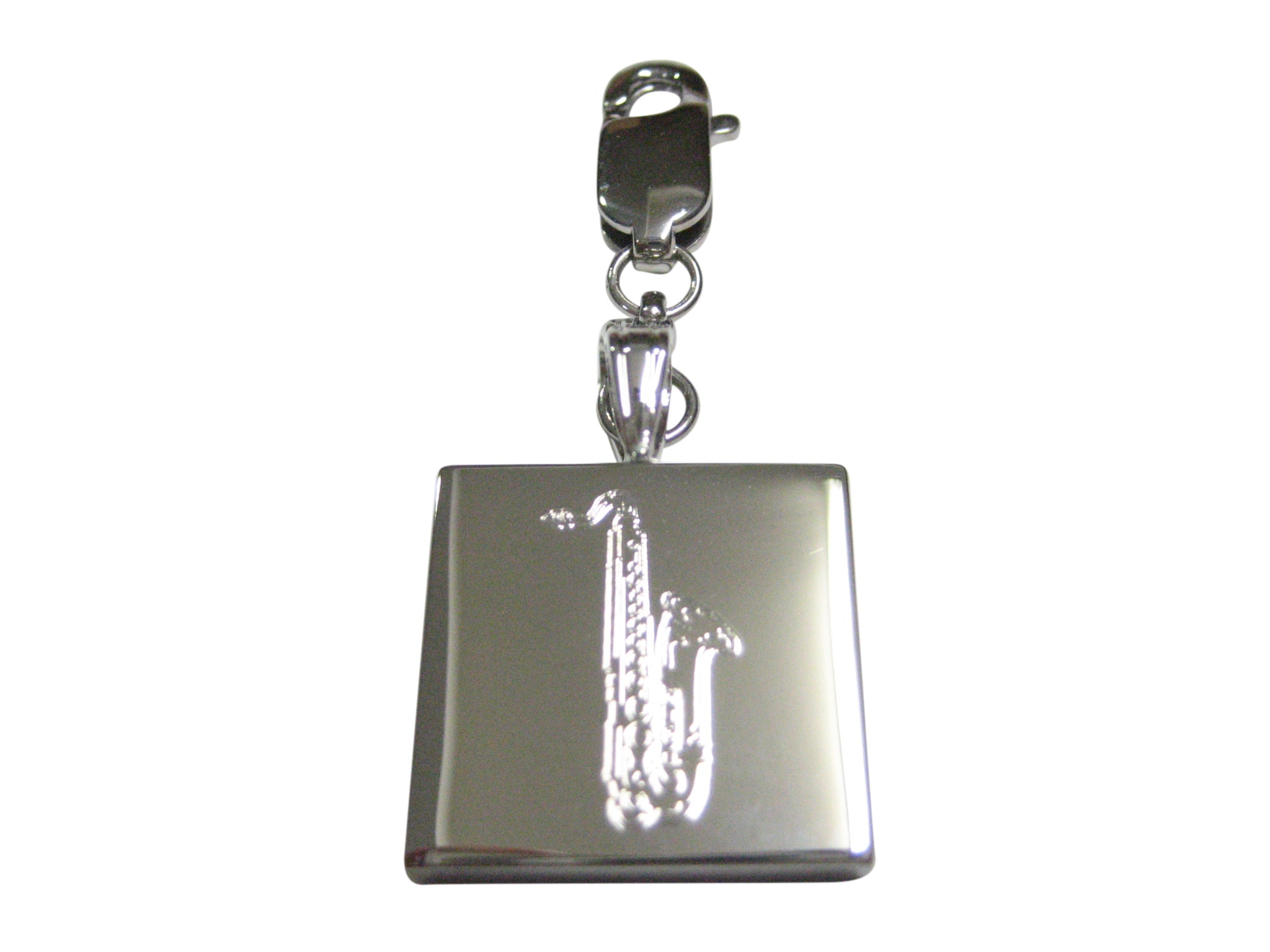 Silver Toned Etched Saxophone Music Instrument Pendant Zipper Pull Charm