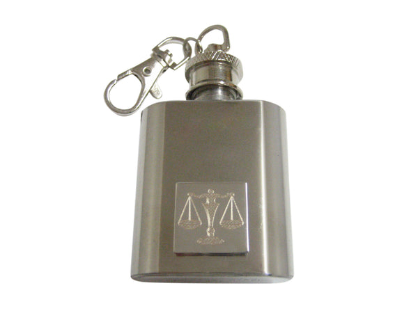 Silver Toned Etched Scale of Justice Law 1 Oz. Stainless Steel Key Chain Flask