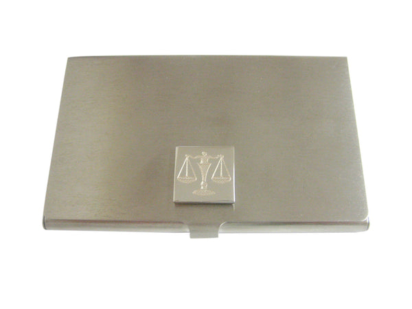Silver Toned Etched Scale of Justice Law Business Card Holder