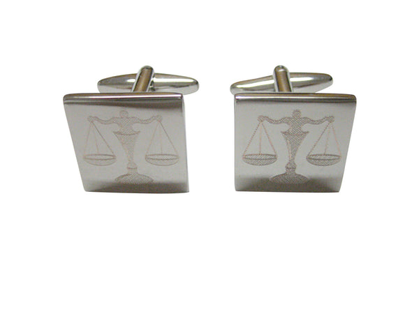 Silver Toned Etched Scale of Justice Law Cufflinks