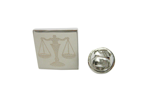 Silver Toned Etched Scale of Justice Law Lapel Pin