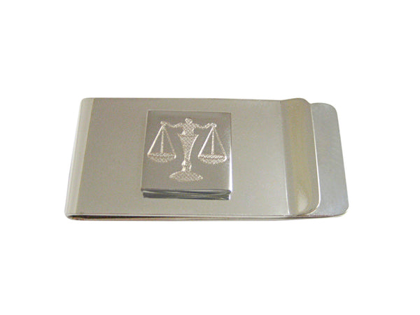 Silver Toned Etched Scale of Justice Law Money Clip