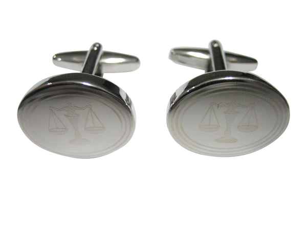 Silver Toned Etched Scale of Justice Law Oval Cufflinks