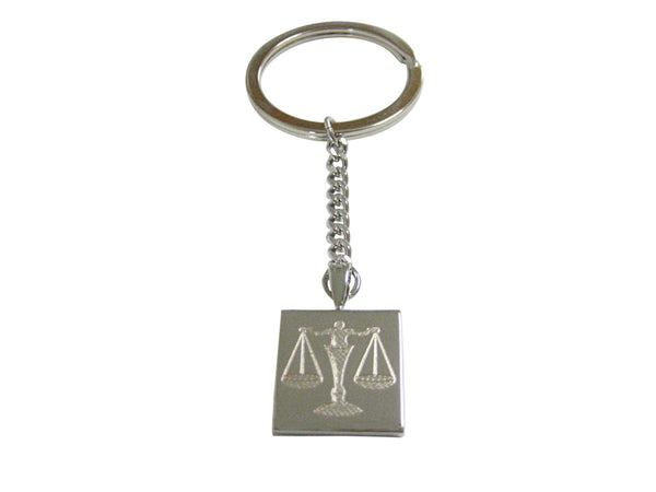 Silver Toned Etched Scale of Justice Law Pendant Keychain