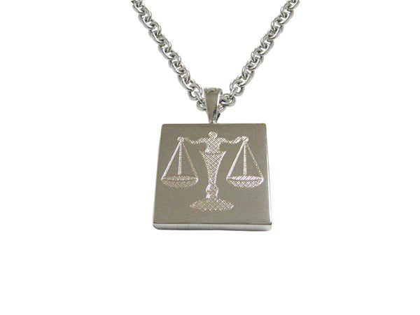 Silver Toned Etched Scale of Justice Law Pendant Necklace