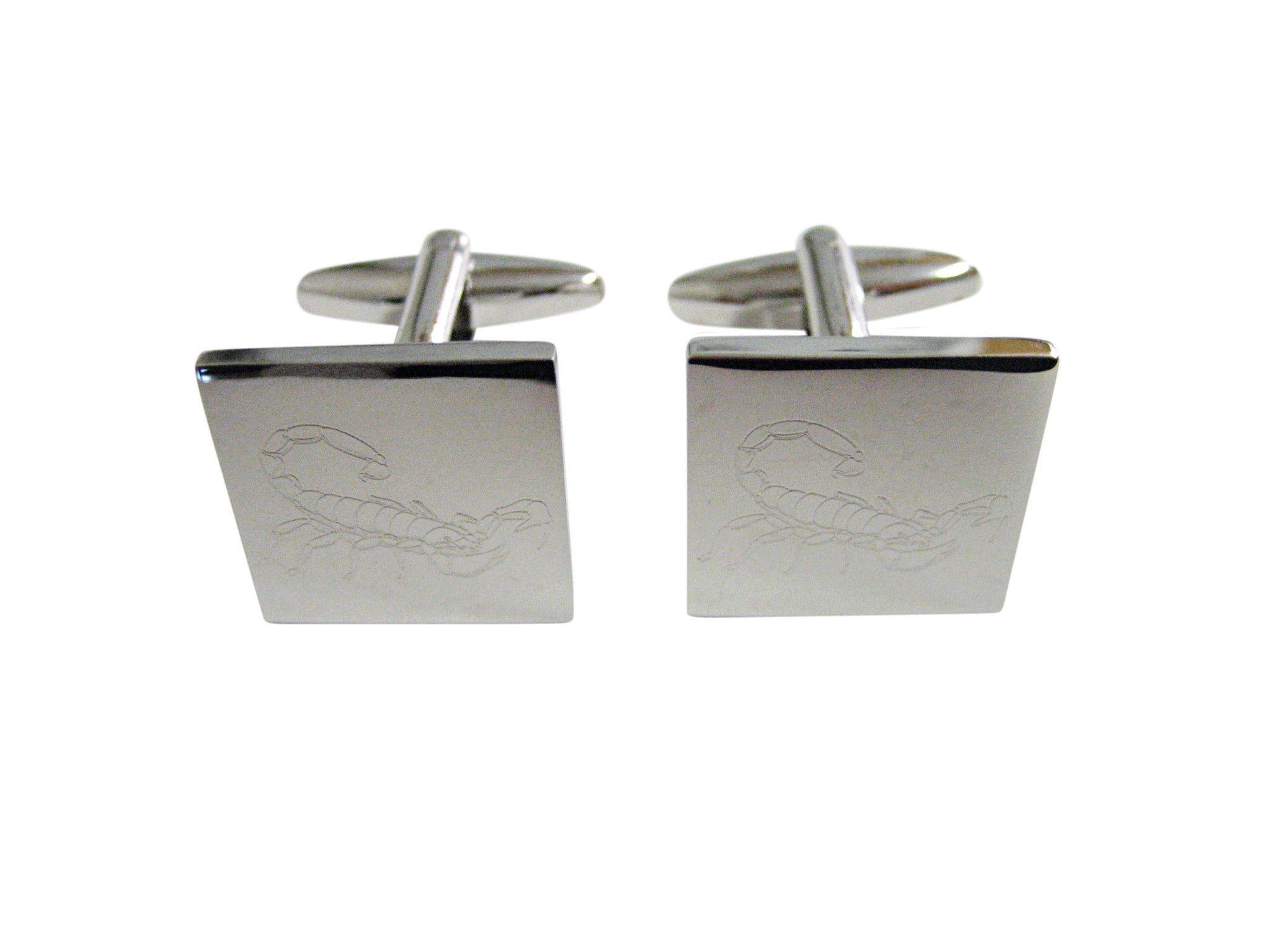 Silver Toned Etched Scorpion Cufflinks