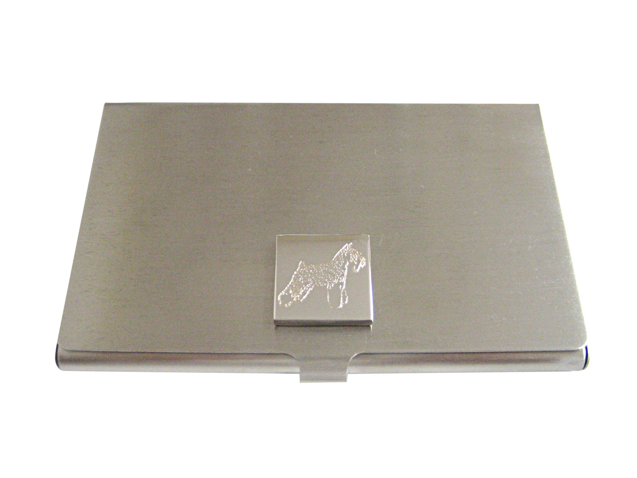 Silver Toned Etched Scottish Terrier Dog Business Card Holder