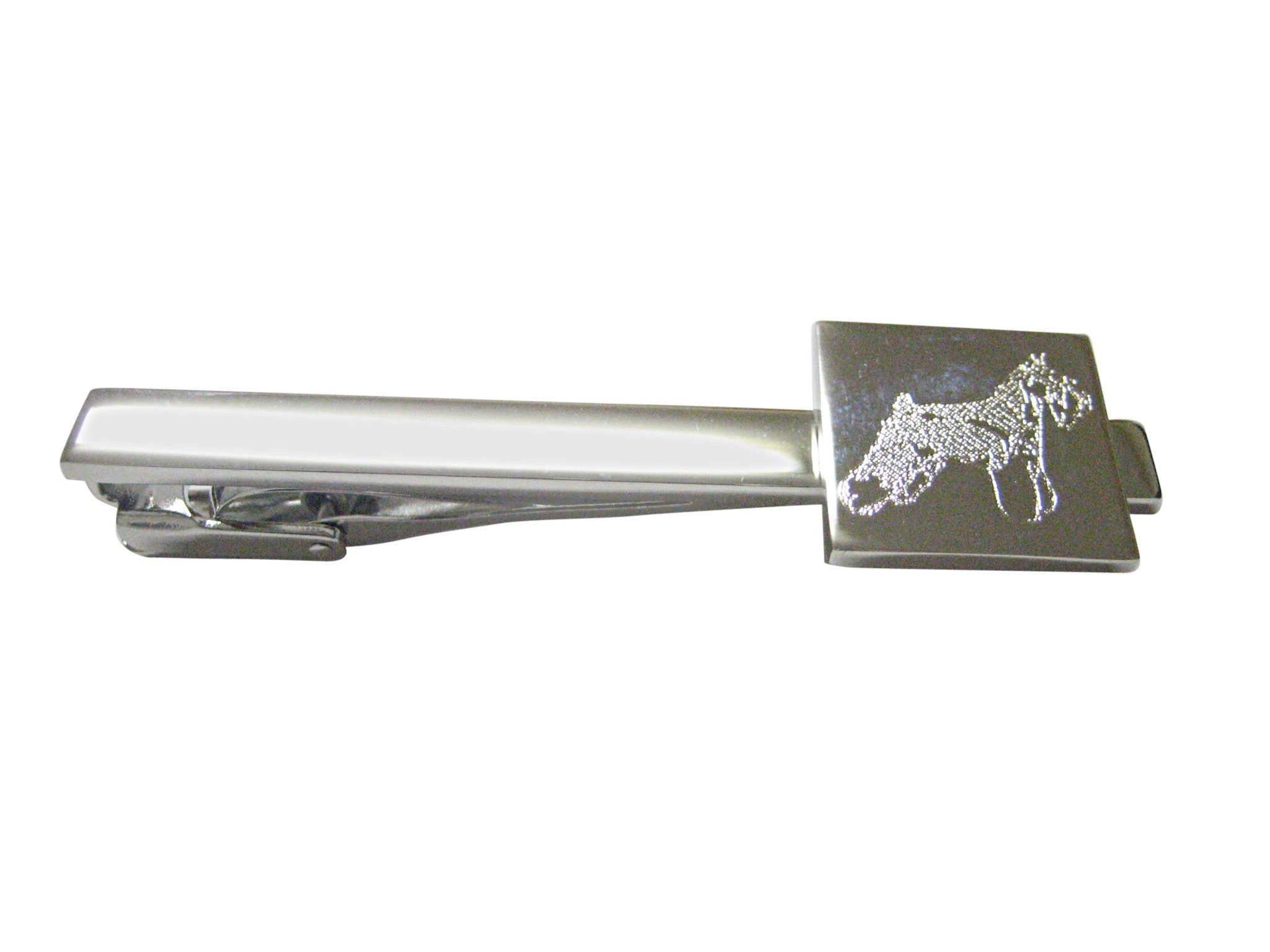 Silver Toned Etched Scottish Terrier Dog Square Tie Clip