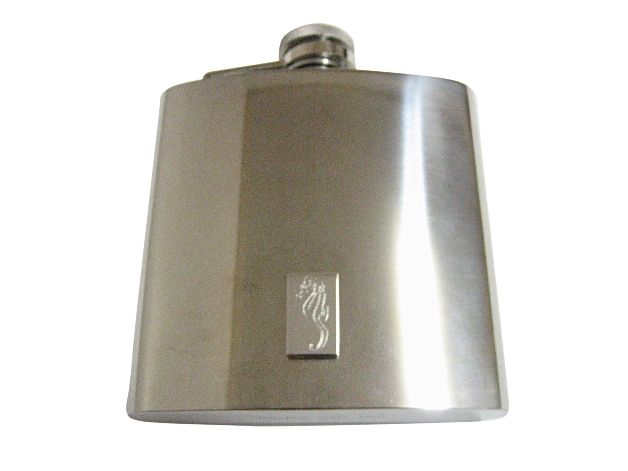Silver Toned Etched Sea Horse 6 Oz. Stainless Steel Flask