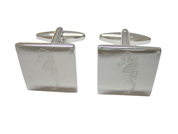 Silver Toned Etched Sea Horse Cufflinks