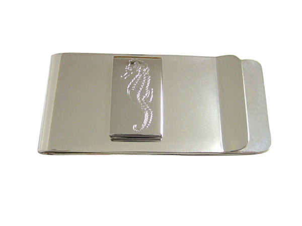 Silver Toned Etched Sea Horse Money Clip