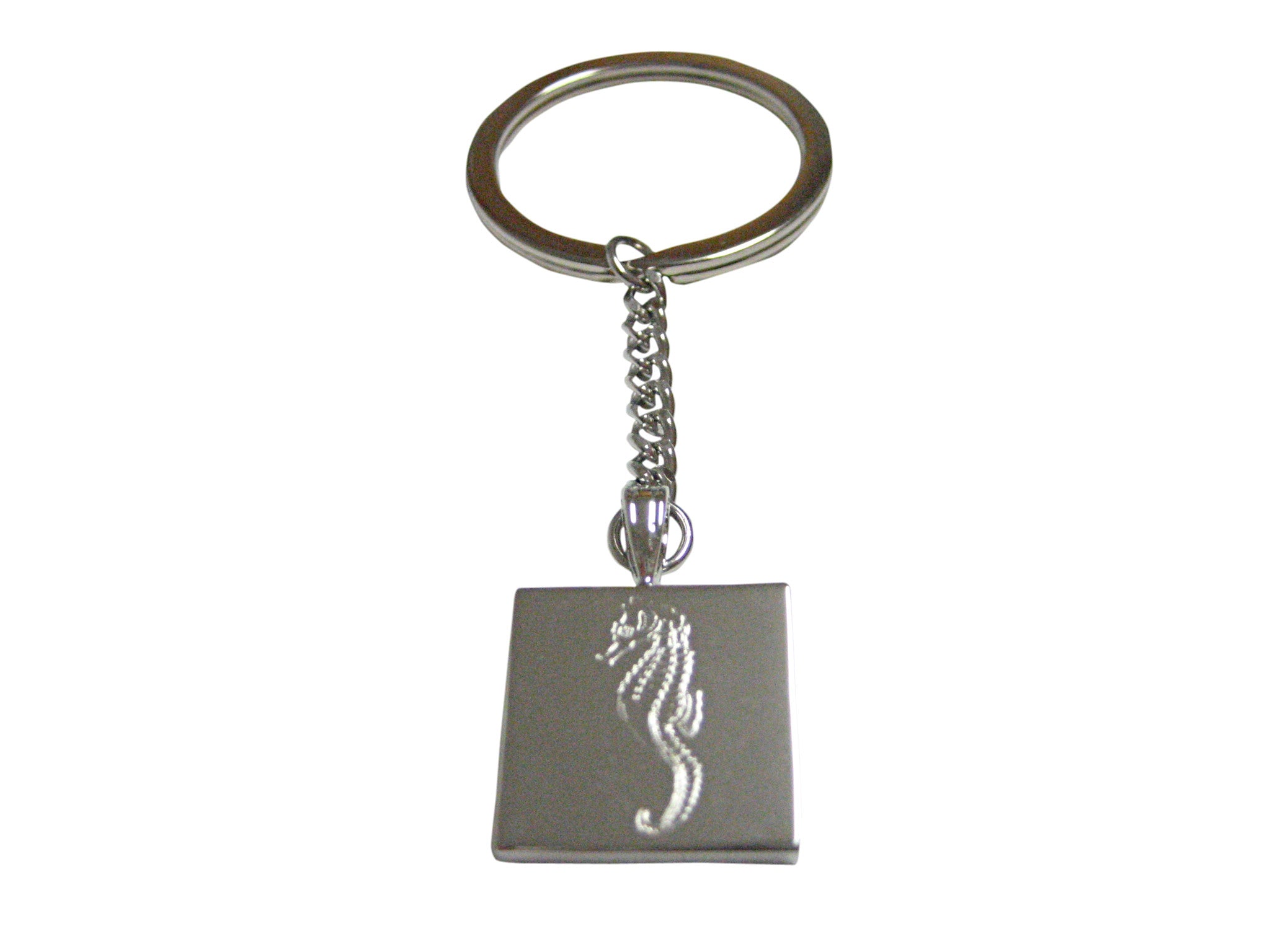 Silver Toned Etched Sea Horse Pendant Keychain