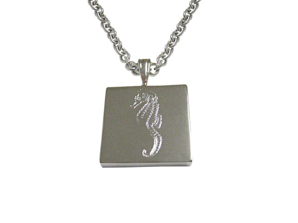 Silver Toned Etched Sea Horse Pendant Necklace