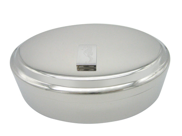 Silver Toned Etched Sea Horse Pendant Oval Trinket Jewelry Box