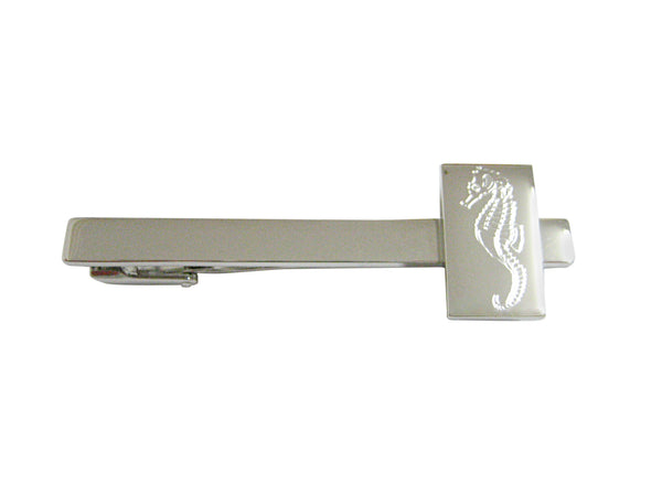 Silver Toned Etched Sea Horse Square Tie Clip