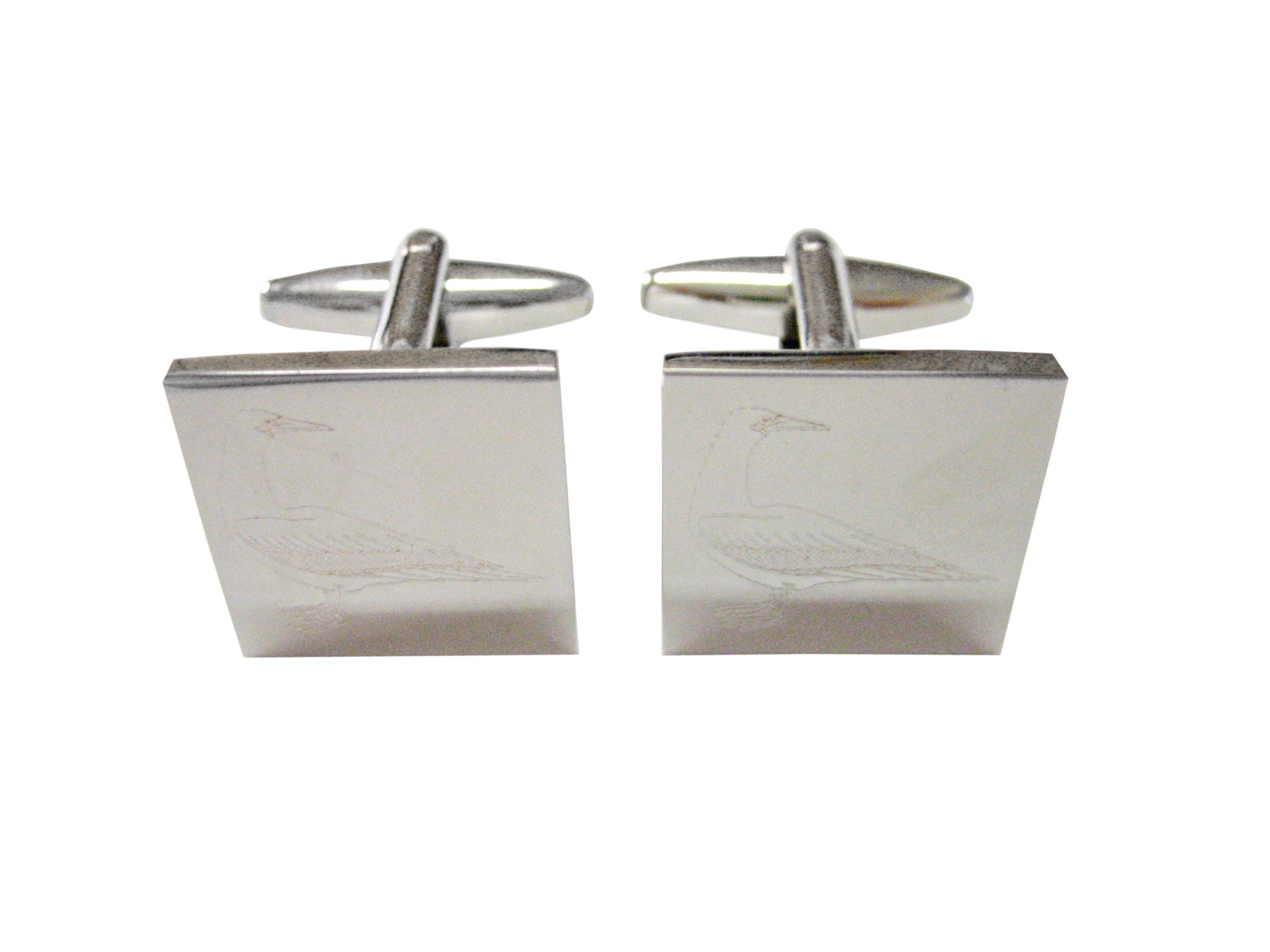 Silver Toned Etched Seagull Bird Cufflinks