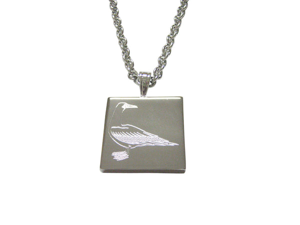 Silver Toned Etched Seagull Bird Pendant Necklace