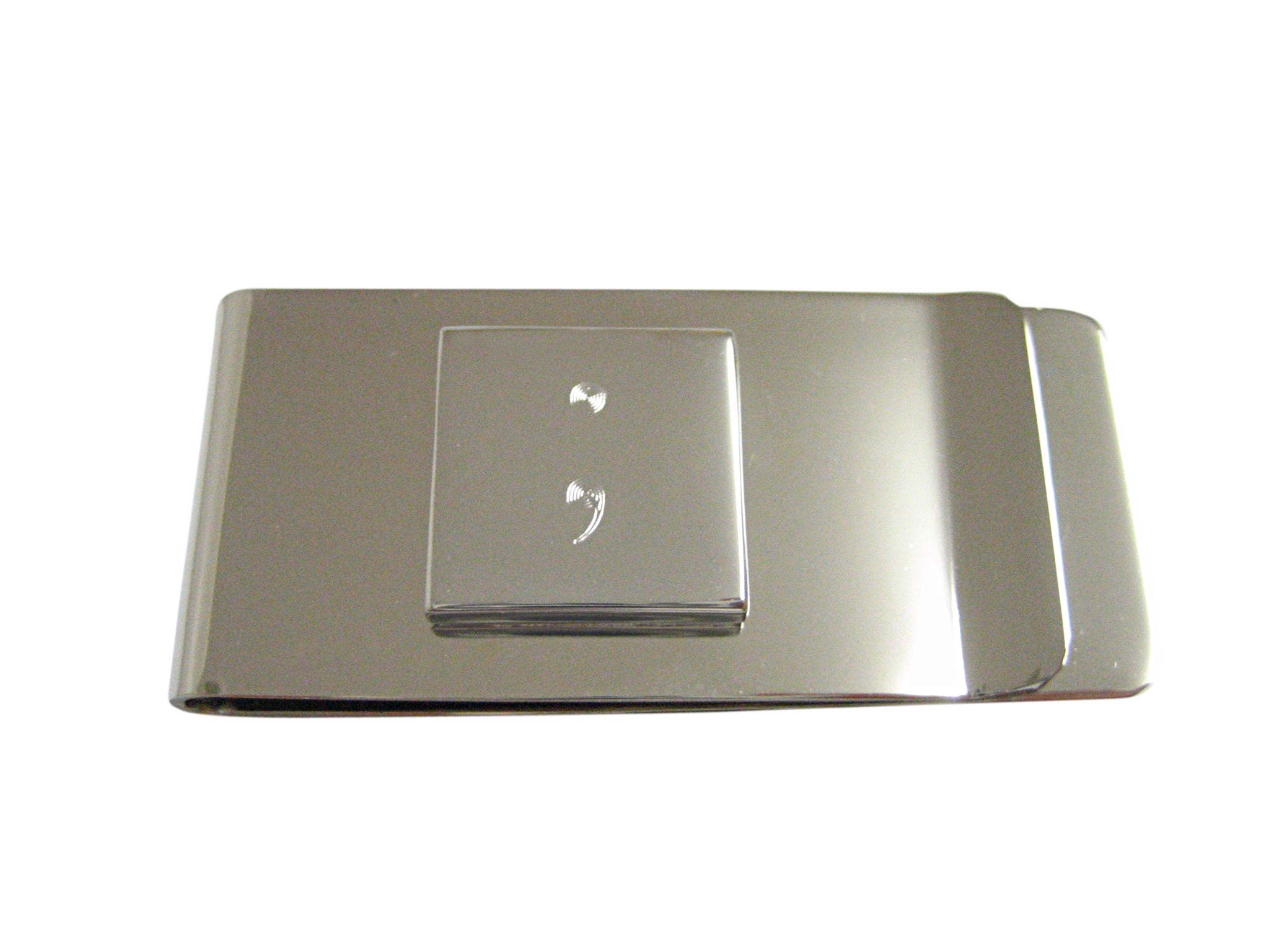 Silver Toned Etched Semicolon Sign Money Clip