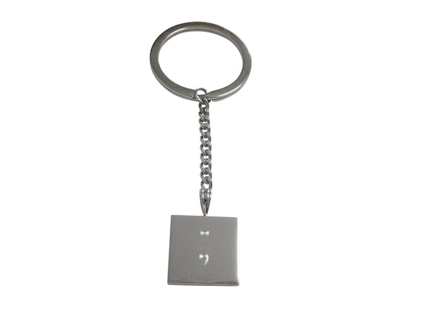 Silver Toned Etched Semicolon Sign Pendant Keychain