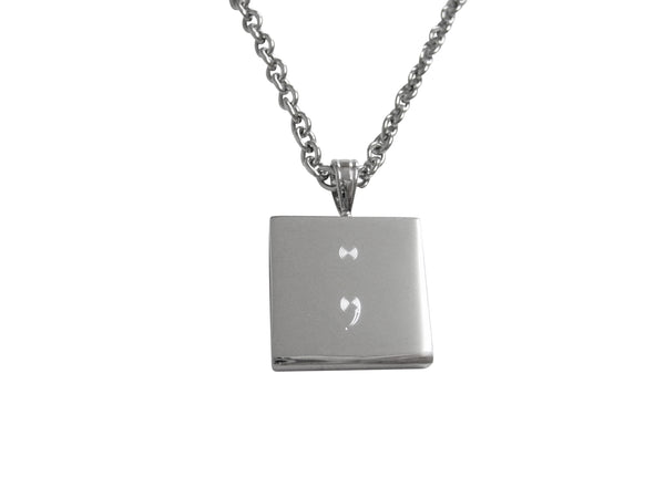 Silver Toned Etched Semicolon Sign Pendant Necklace